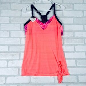Athletic Knot Front 2-in-1 Tank Racerback Built-In Bra Neon‎ Orange Size S NWT